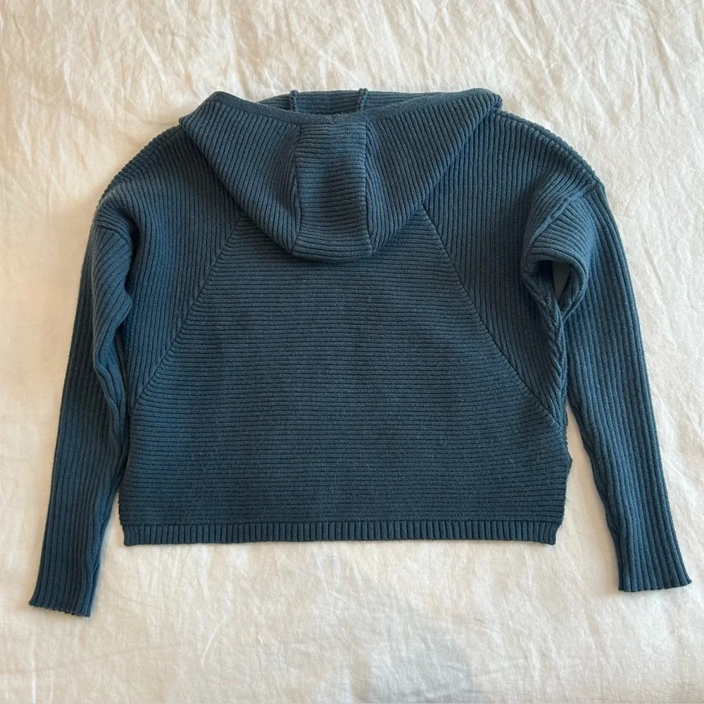 Daily Practice by Anthropologie Cropped Sweater Hoodie Ribbed ~ XS Teal Blue. - Picture 5 of 5